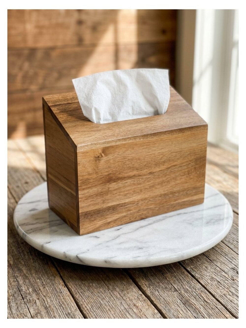 Acacia Wood Paper Towel Holder Compatible with Kleenex Tissue Box